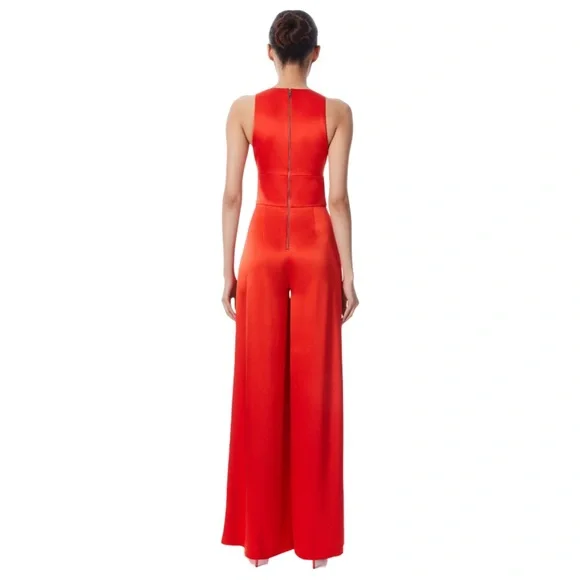 NWT!! Alice + Olivia Myrtle Deep V-Neck Wide Leg Jumpsuit  Chili Pepper Red - 8 - Picture 4 of 15